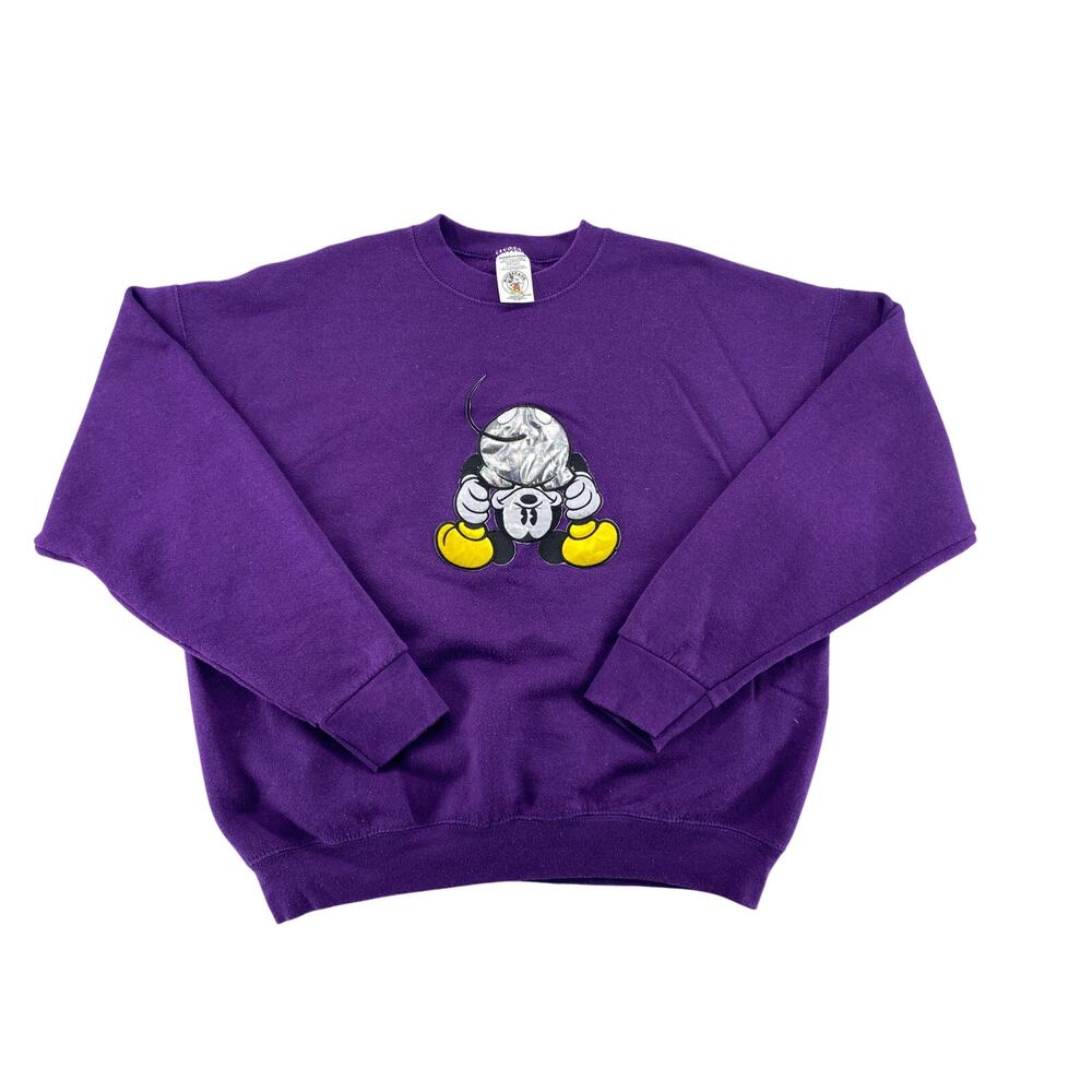 Vintage Mickey Mouse Crewneck Sweatshirt Purple Embroidered Disney XL USA
